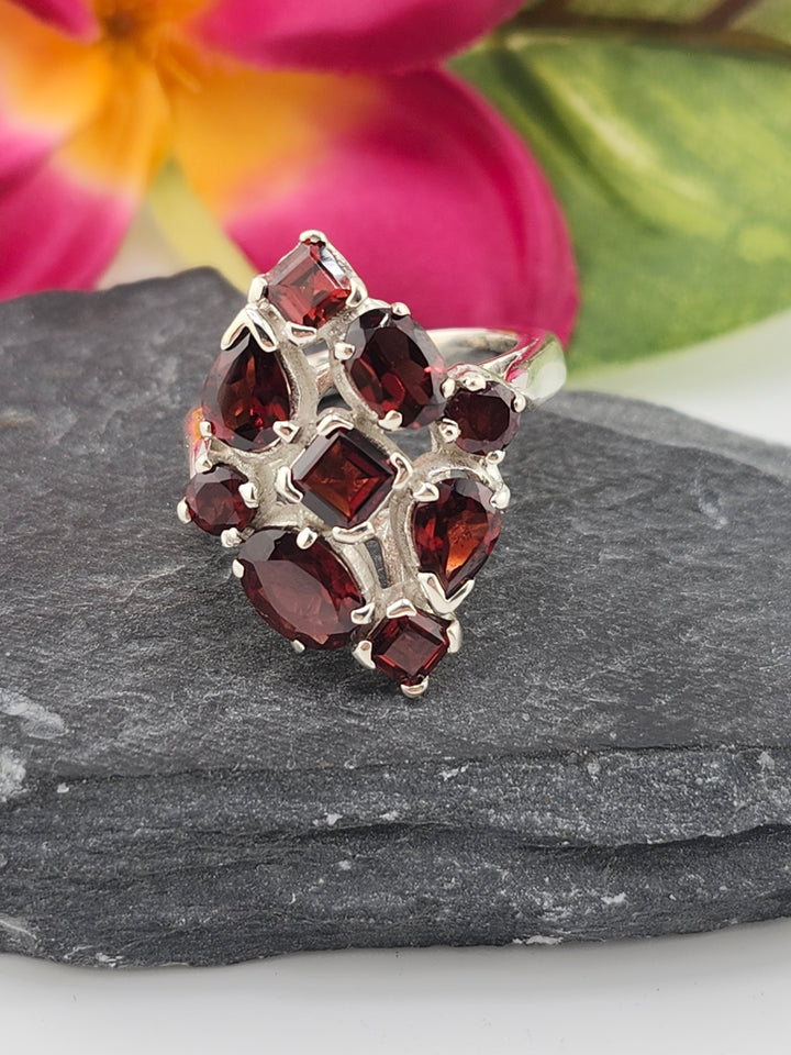 Cluster Garnet Ring Size 8