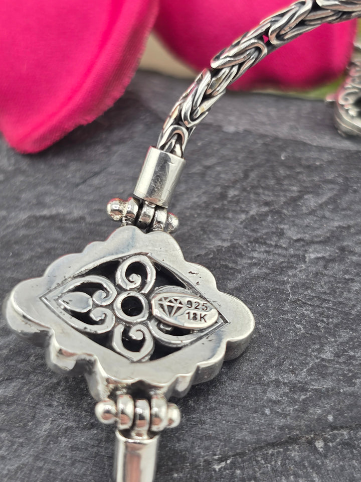 Real Mystic Topaz 925 Sterling Silver and 18k Gold Accented Bali Bracelet 7"