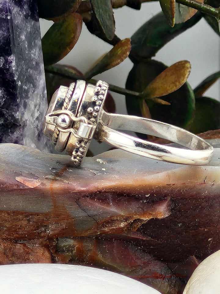 Rose Quartz & 925 Sterling Silver Lockett Ring Size 8