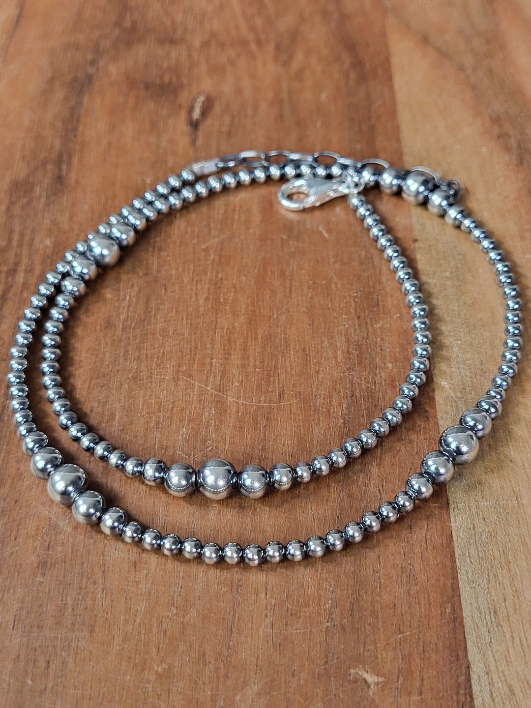 Oxidized Sterling Silver Graduated Bead Station Necklace 3‐6mm 18"+2" extension