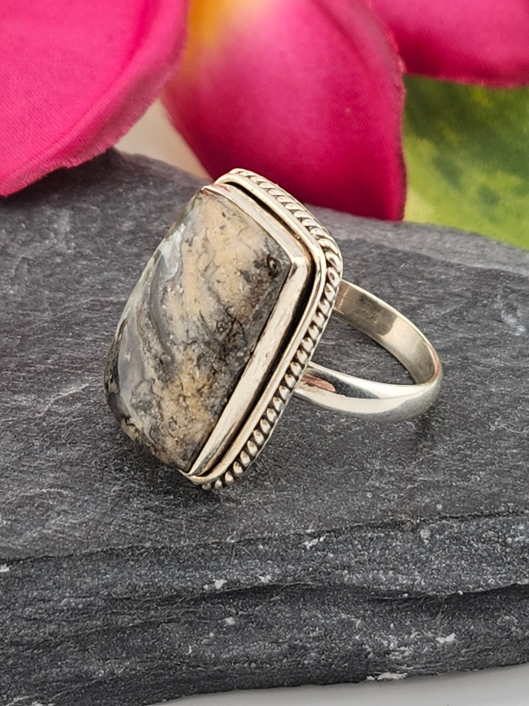 Tiger Dendritic Agate Ring & 925 Sterling Silver Size 6