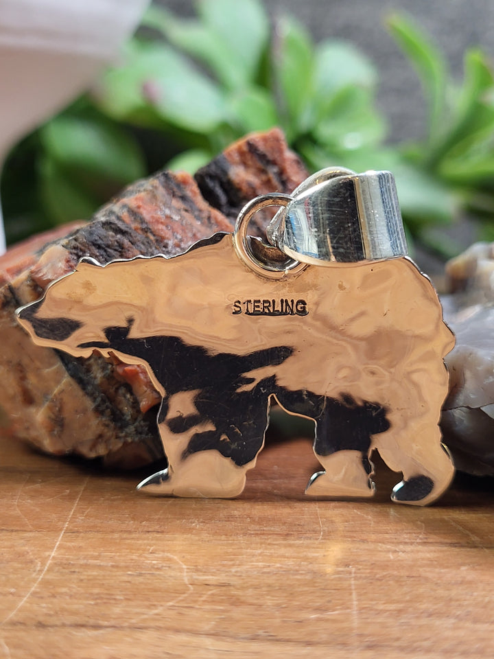 Natural Spiny Oyster Bear Pendant 925 Sterling Silver