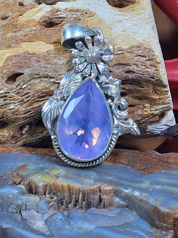 Natural Lavender Quartz 925 Sterling Silver Teardrop Pendant - 1 3/4"