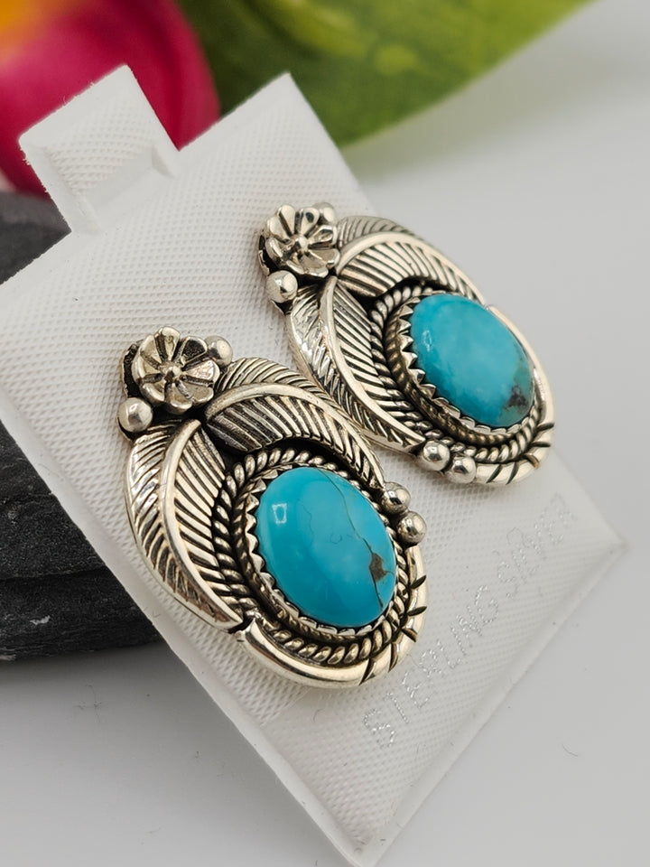 Turquoise &amp; 925 Sterling Silver Stud Earrings