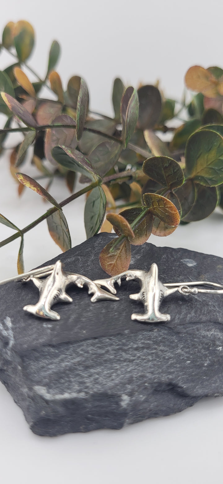 Designer SOMS 925 Sterling Silver Hammerhead Shark Earrings