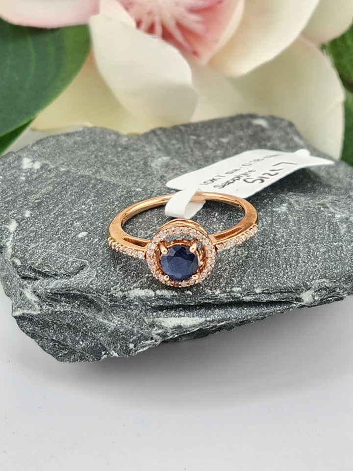 10K Rose Gold Diamond and Blue Sapphire Ring