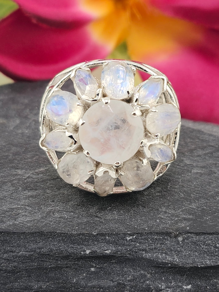 Cluster Moonstone Ring Size 8