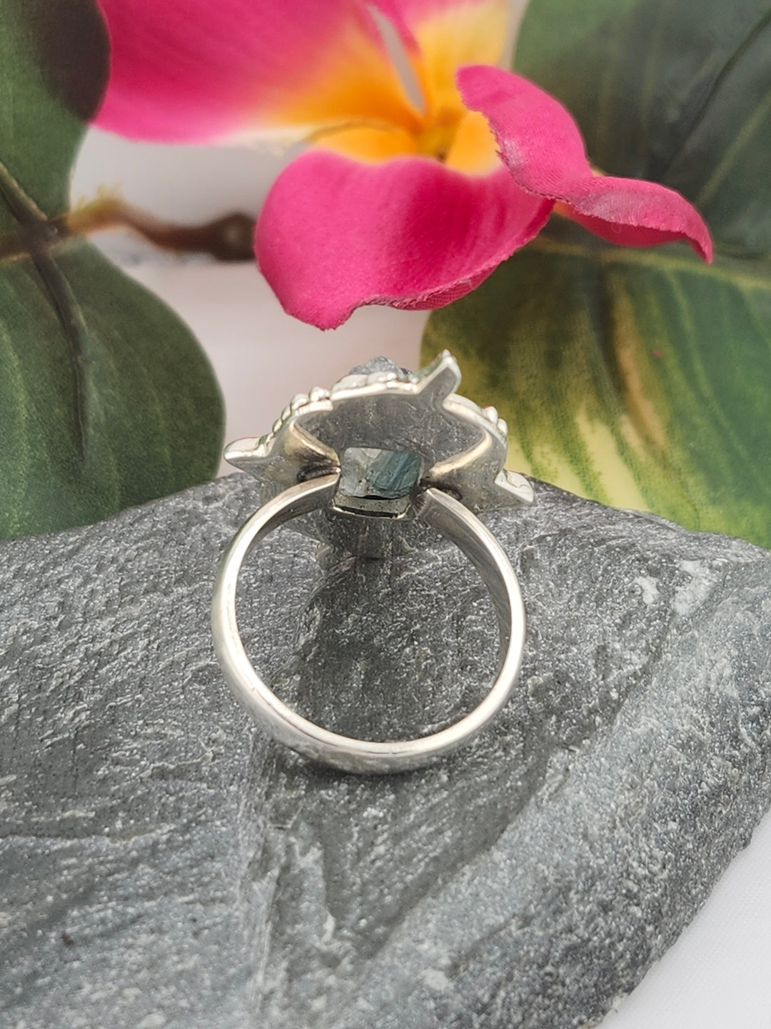 Raw Blue Tourmaline and 925 Sterling Silver Ring - Size 7