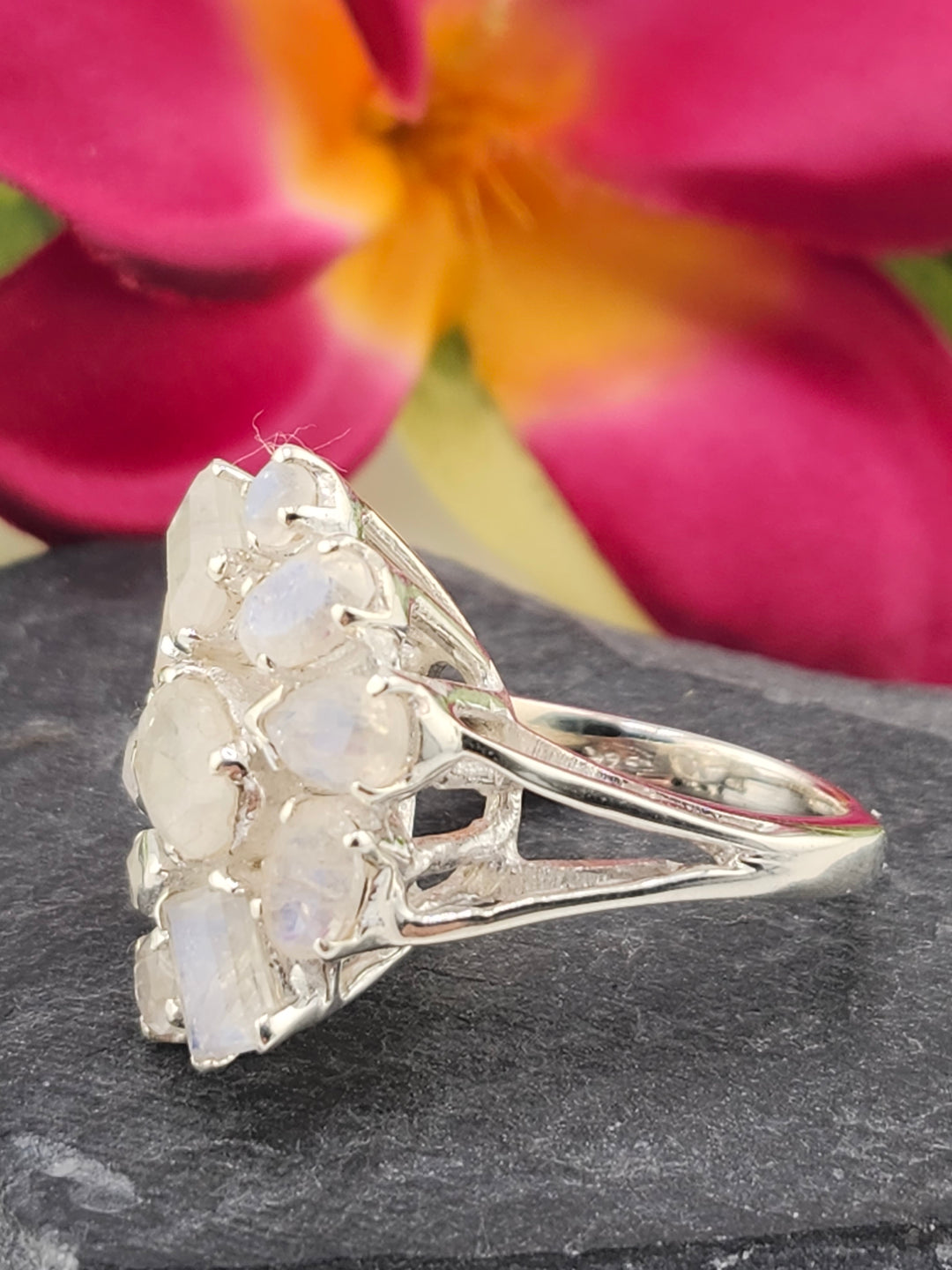 Cluster Moonstone Ring Size 6.25