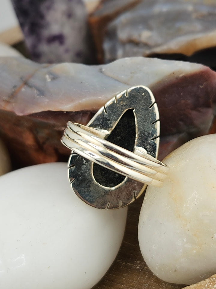 Raw Black Tourmaline 925 Sterling Silver Ring Size 8