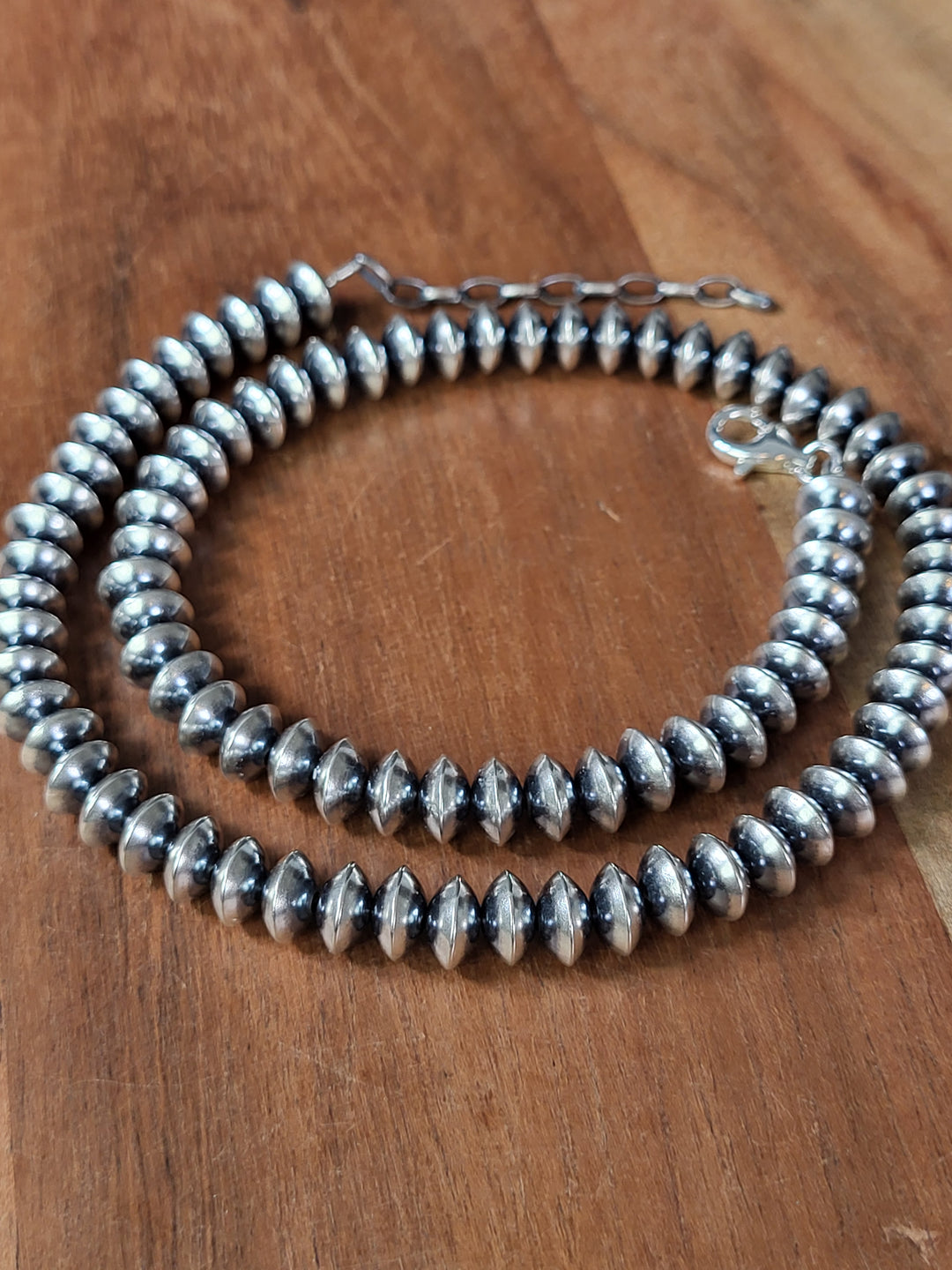 Oxidized Sterling Silver Saucer Bead Necklace 8mm 18"+2" extension