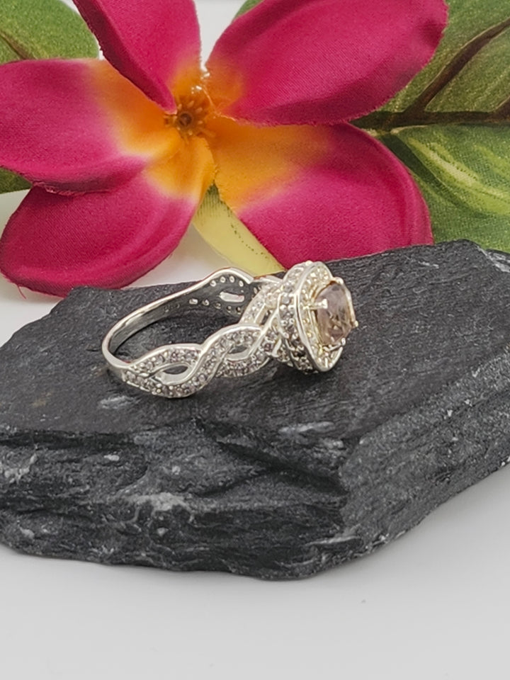 Morganite 925 Sterling Silver Ring w/ cz