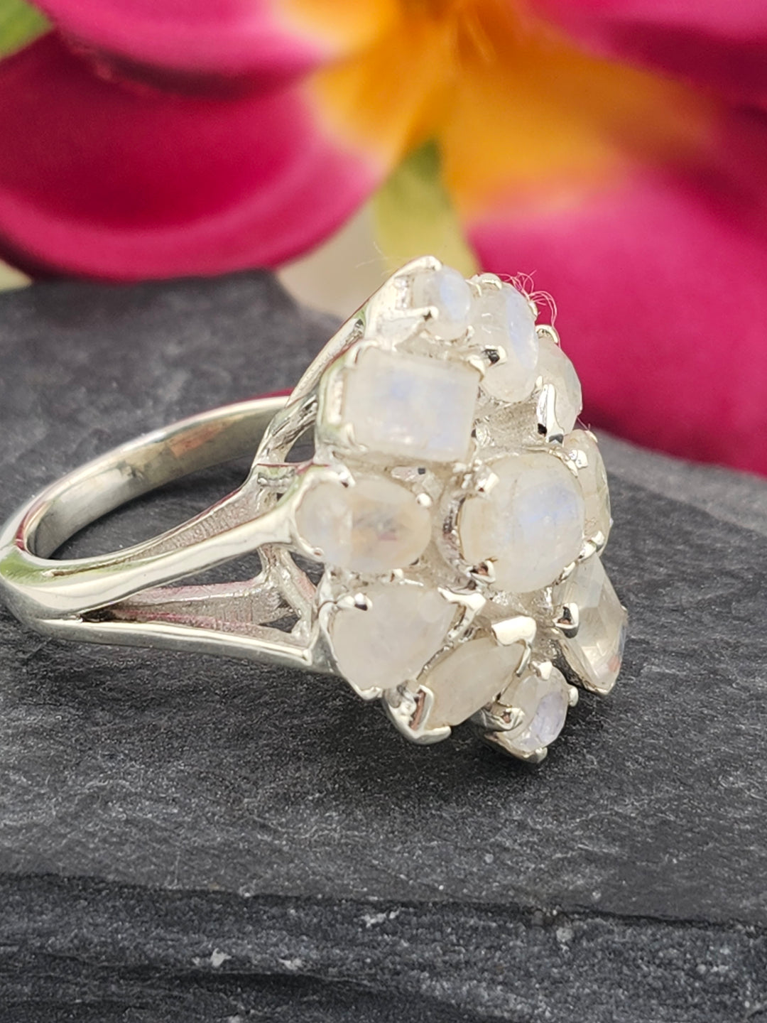 Cluster Moonstone Ring Size 6.25