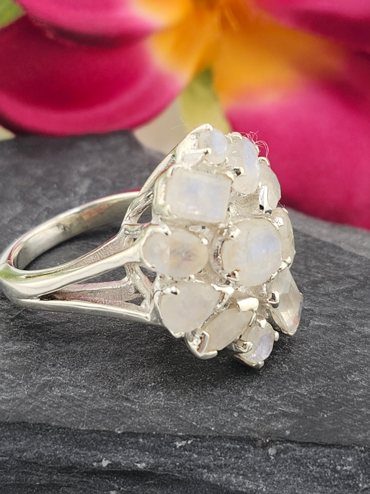 Cluster Moonstone Ring Size 6.25