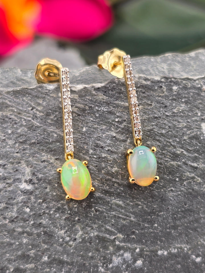 10K Gold Natural Ethiopian Opal & Natural Diamonds