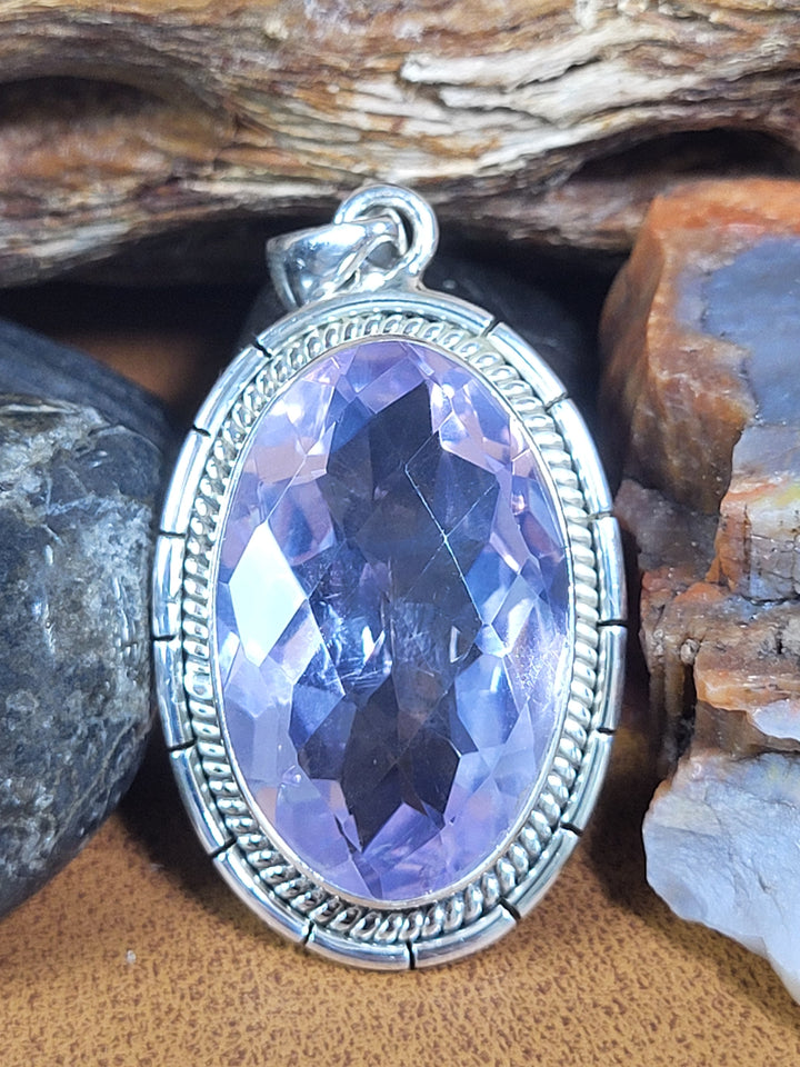 Natural Lavender Quartz 925 Sterling Silver Pendant - 1 3/4"