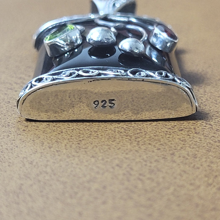 Natural Black Onyx/Peridot/Garnet 925 Sterling Silver Pendant