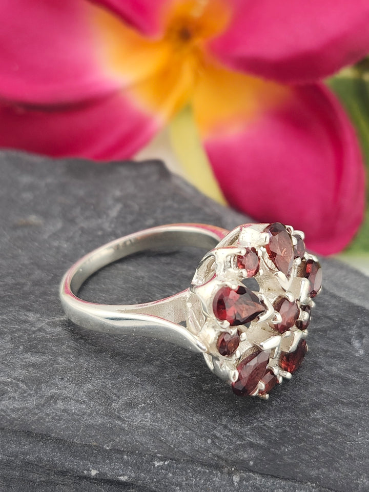 Cluster Garnet Flower Ring Size 8