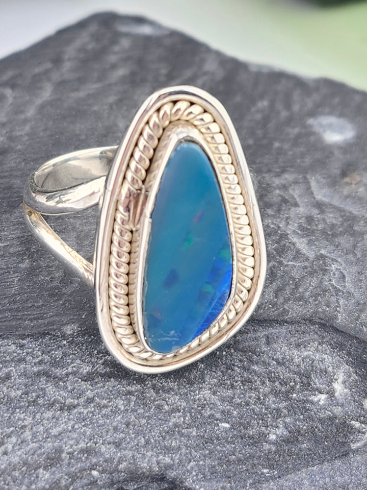 Australian Opal Doublet and 925 Sterling Silver Ring - Size 7.5