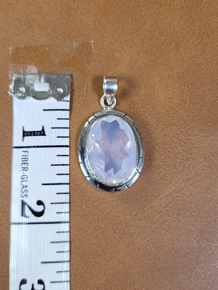 Natural Lavender Quartz 925 Sterling Silver Rose Cut Pendant -