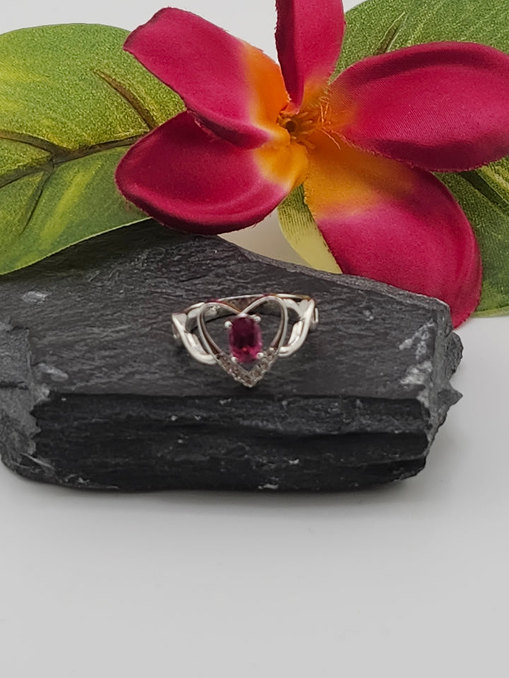 Tourmaline and 925 Sterling Silver Heart Ring with cz