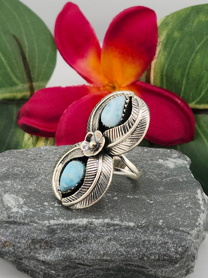 2 Stone Larimar Ring Size 7