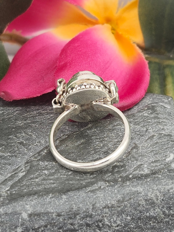 Moonstone and 925 Sterling Silver Locket Ring - Size 6