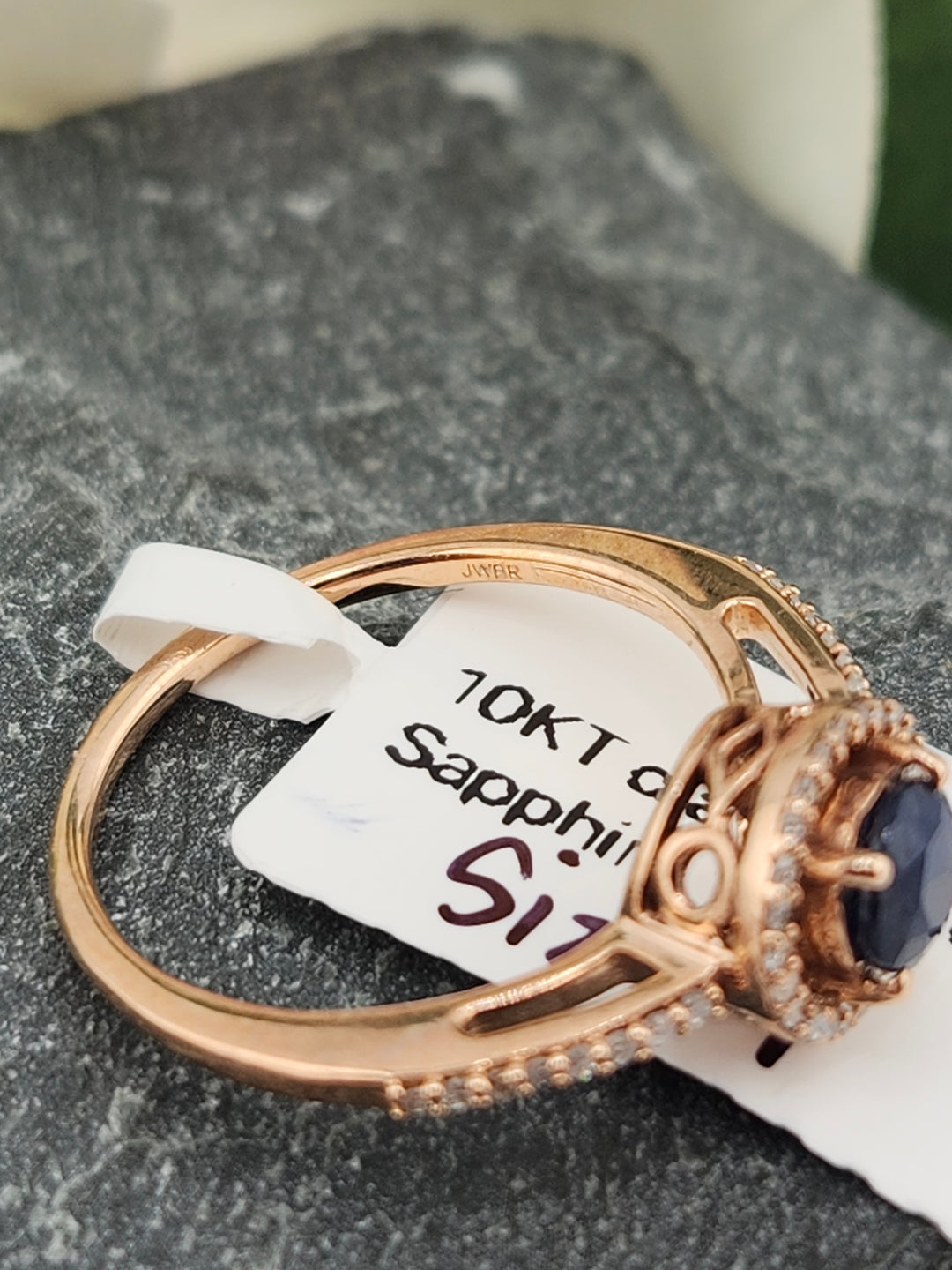 10K Rose Gold Diamond and Blue Sapphire Ring