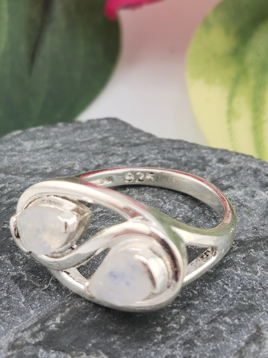 Double Moonstone and 925 Sterling Silver Ring - Size 7.5