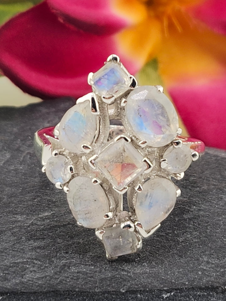 Cluster Moonstone Ring Size 8.75