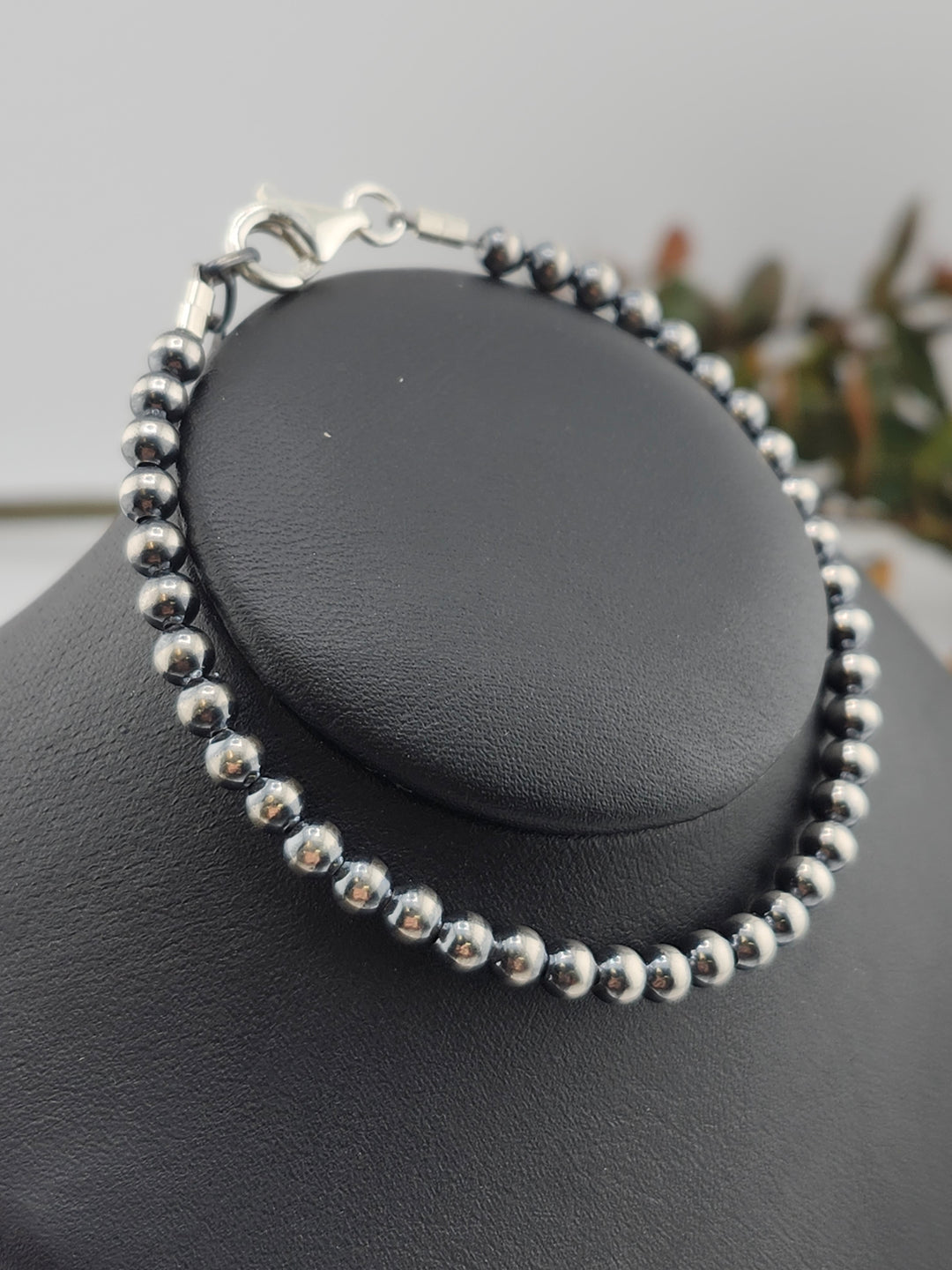 4mm 7"+1" Oxidized 925 Sterling Silver Bead Bracelet