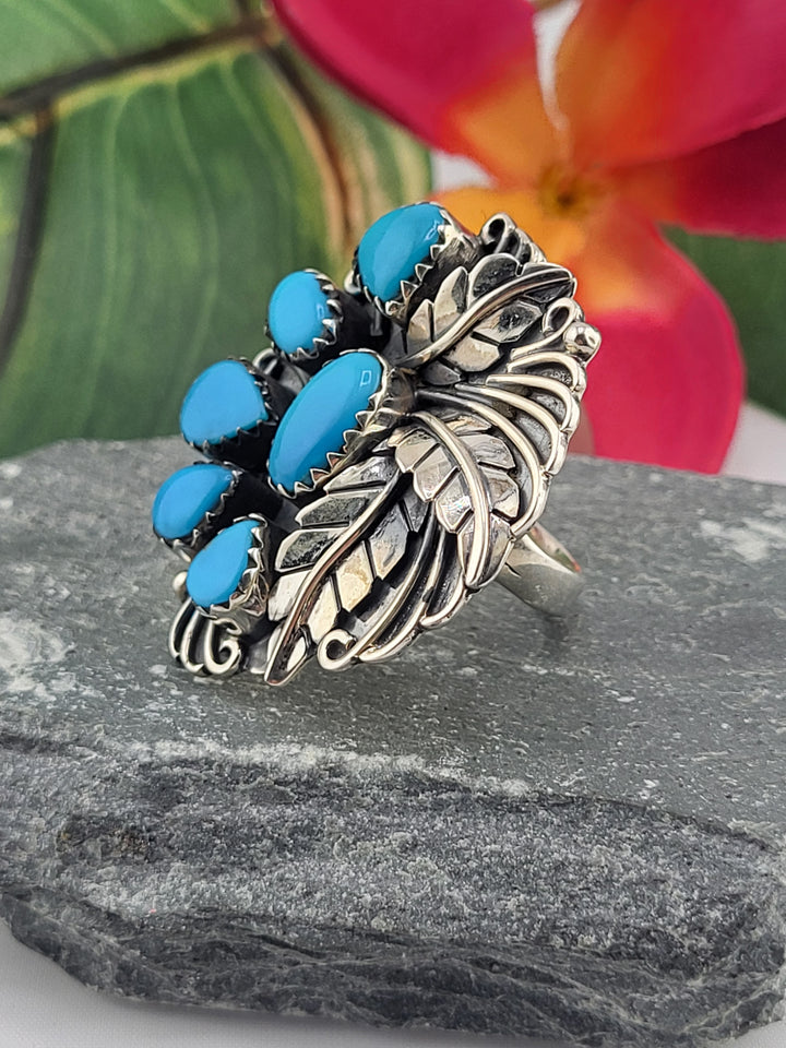 Turquoise Cluster Ring Size 7.75