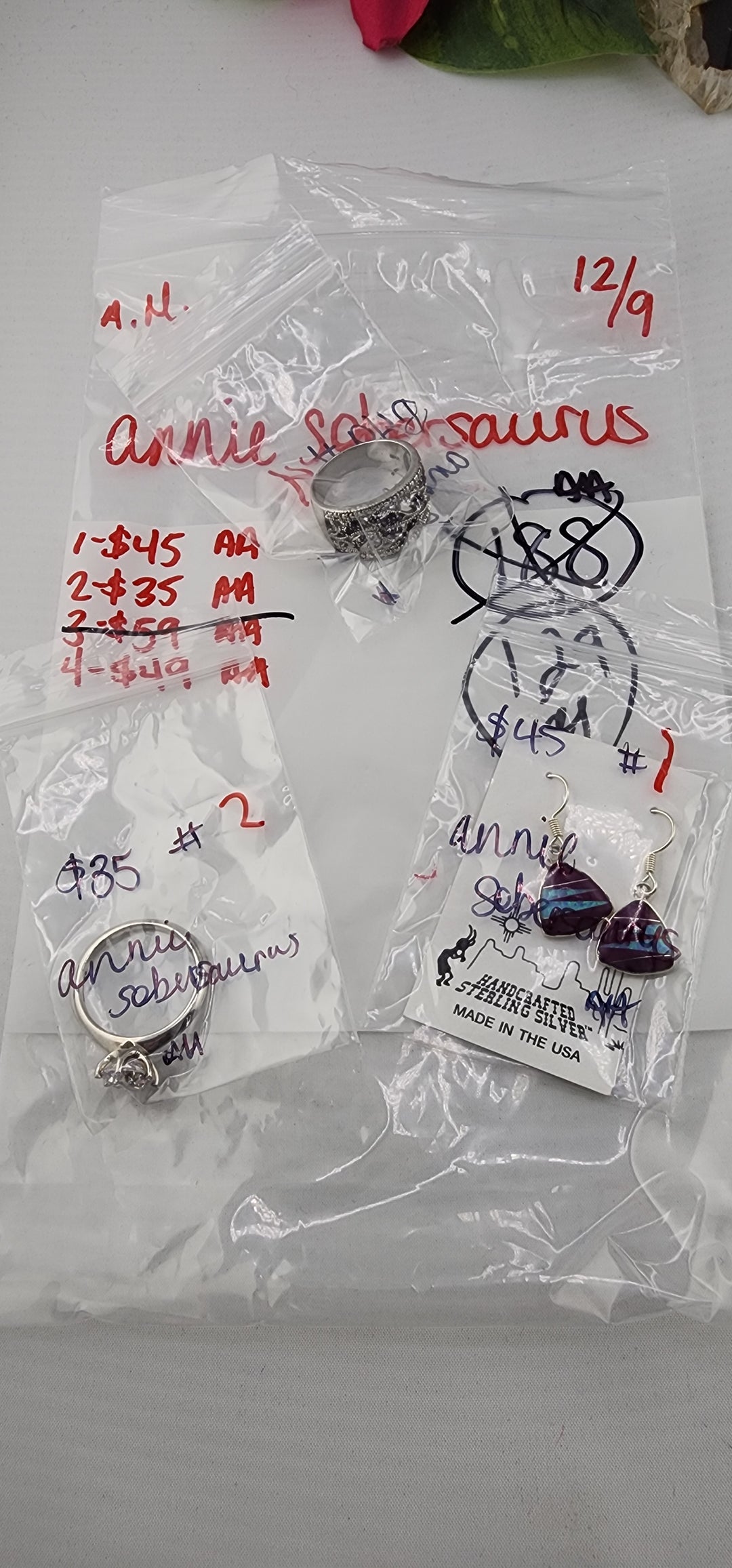 AM SHOW 48HR RESERVED FOR: annie sobersaurus - 12/9/2025 FL tiktok Live Show - 3 Sterling Silver Items