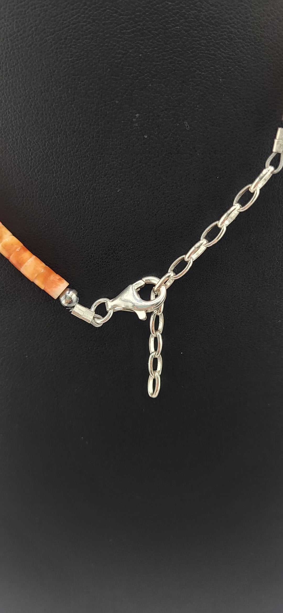 Orange Spiny Oyster, Turquoise, and sterling silver graduated bead necklace