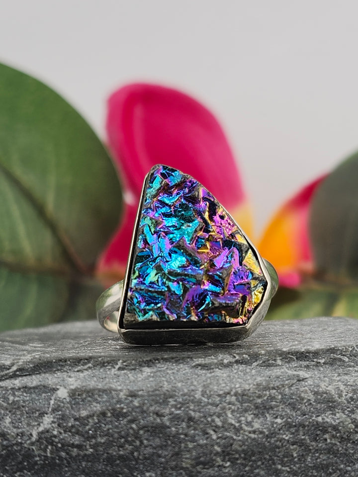Titanium Druzy 925 Sterling Silver Ring Size 12