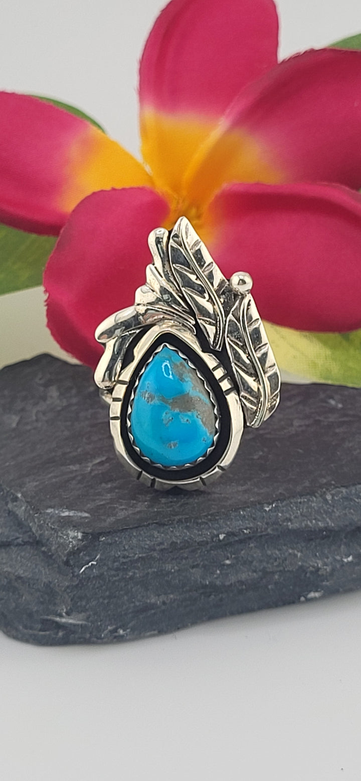 Turquoise and 925 Sterling Silver Ring Size 8.25