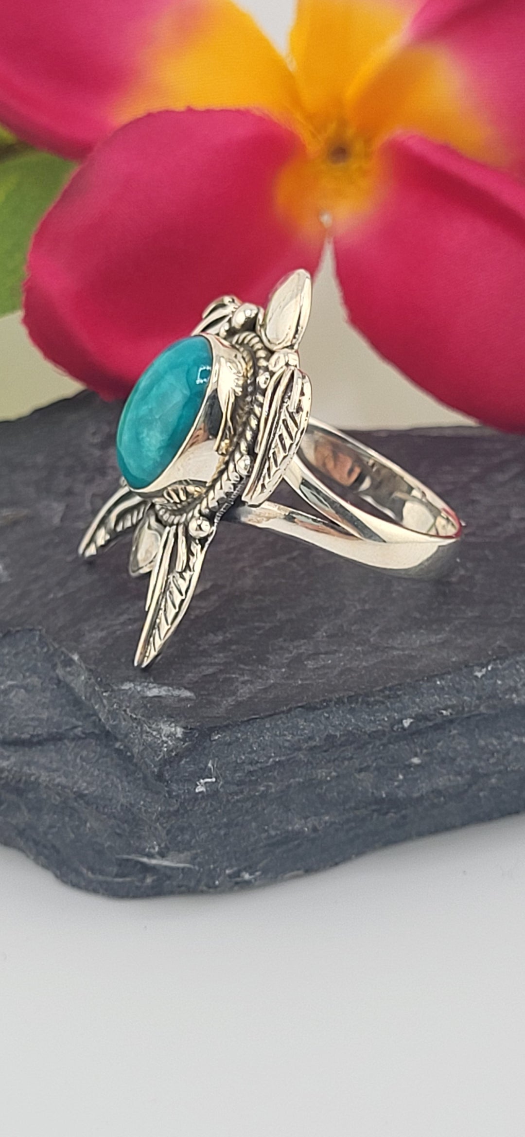 Turquoise and 925 Sterling Silver Turtle Ring Size 9