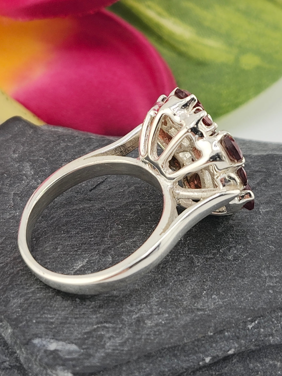 Cluster Garnet Flower Ring Size 8