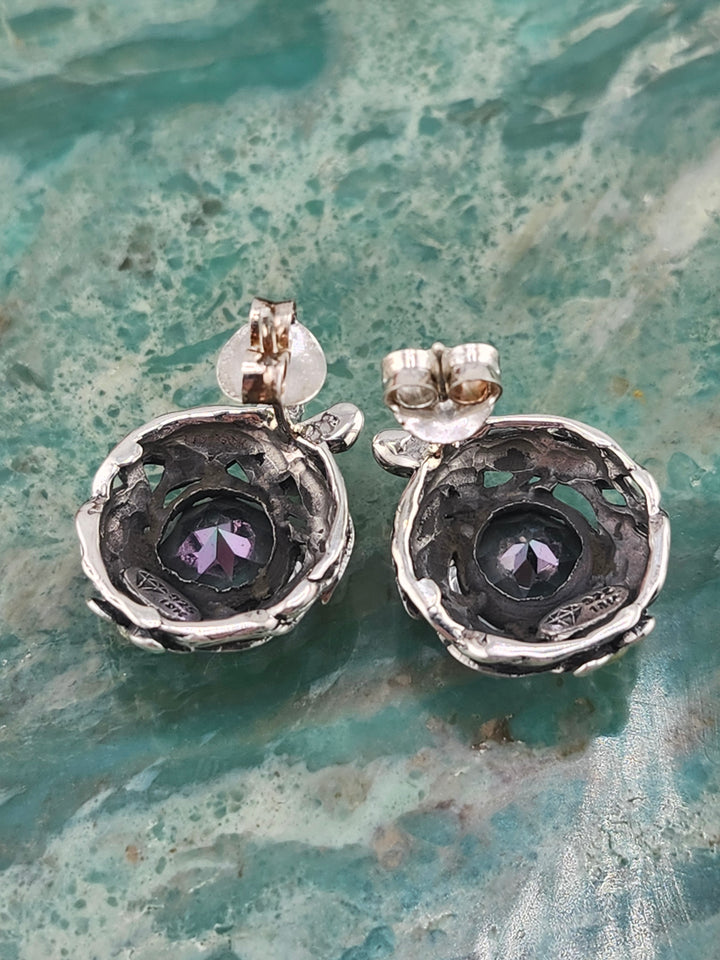 Bali 925 Sterling Silver/18k and Mystic Topaz Stud Earrings