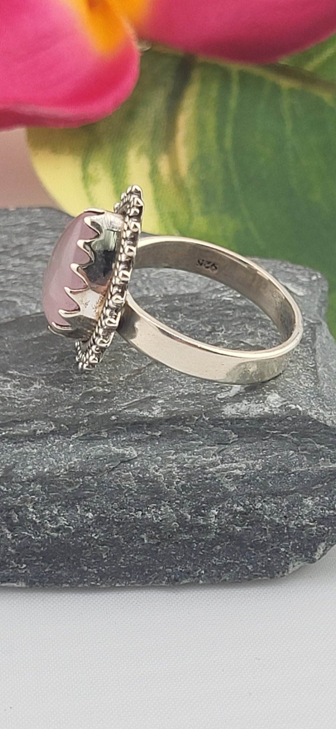 Morganite and 925 Sterling Silver Ring Size 6.5