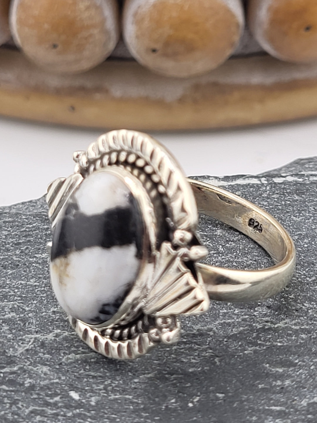 White Buffalo Oval Ring