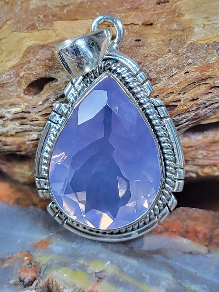 Natural Lavender Quartz 925 Sterling Silver Teardrop Pendant - 1 1/2"