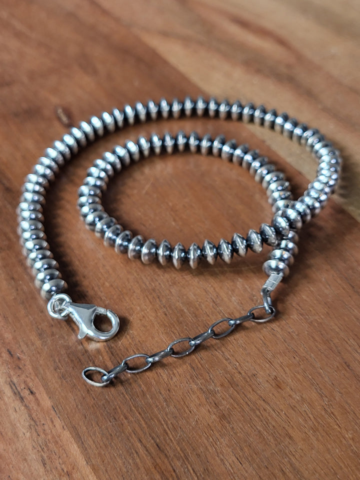 Oxidized 925 Sterling Silver Saucer Bead Necklace 6mm 14" + 2" extension
