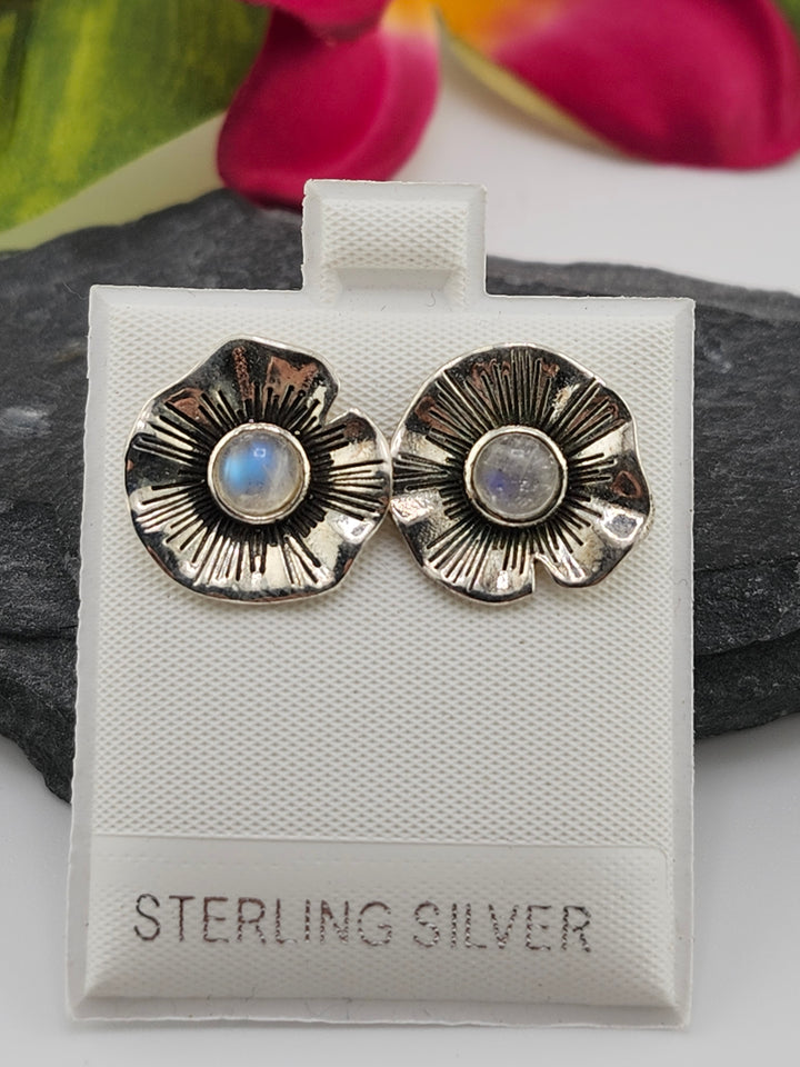 Moonstone Flower & 925 Sterling Silver Stud Earrings