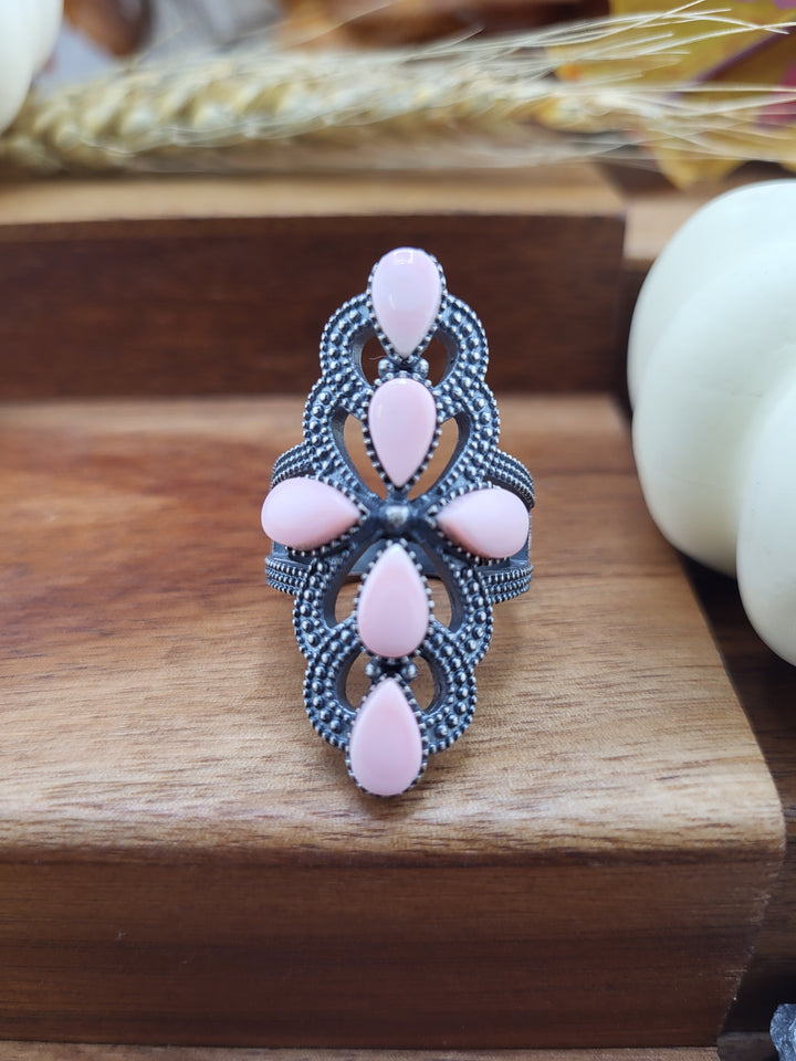 925 Sterling Silver Natural Queen Conch Cross Ring Size 8.5