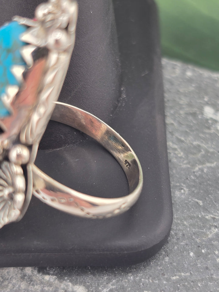 Double stone Kingman Turquoise sterling silver 925 ring size 7