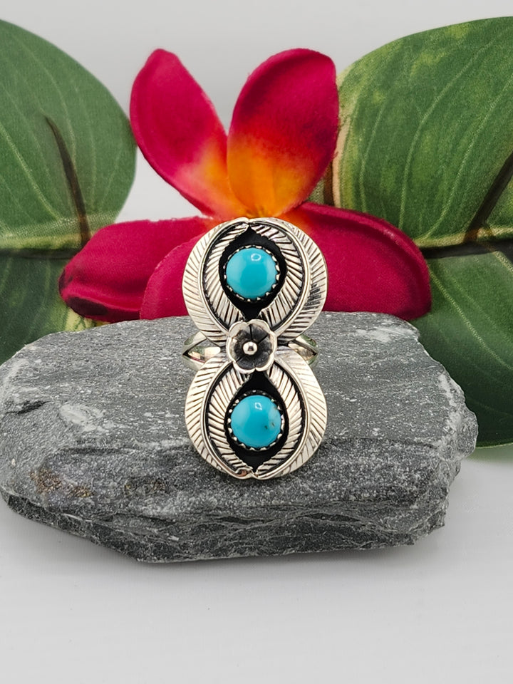 2 Stone Turquoise Ring Size 9.25