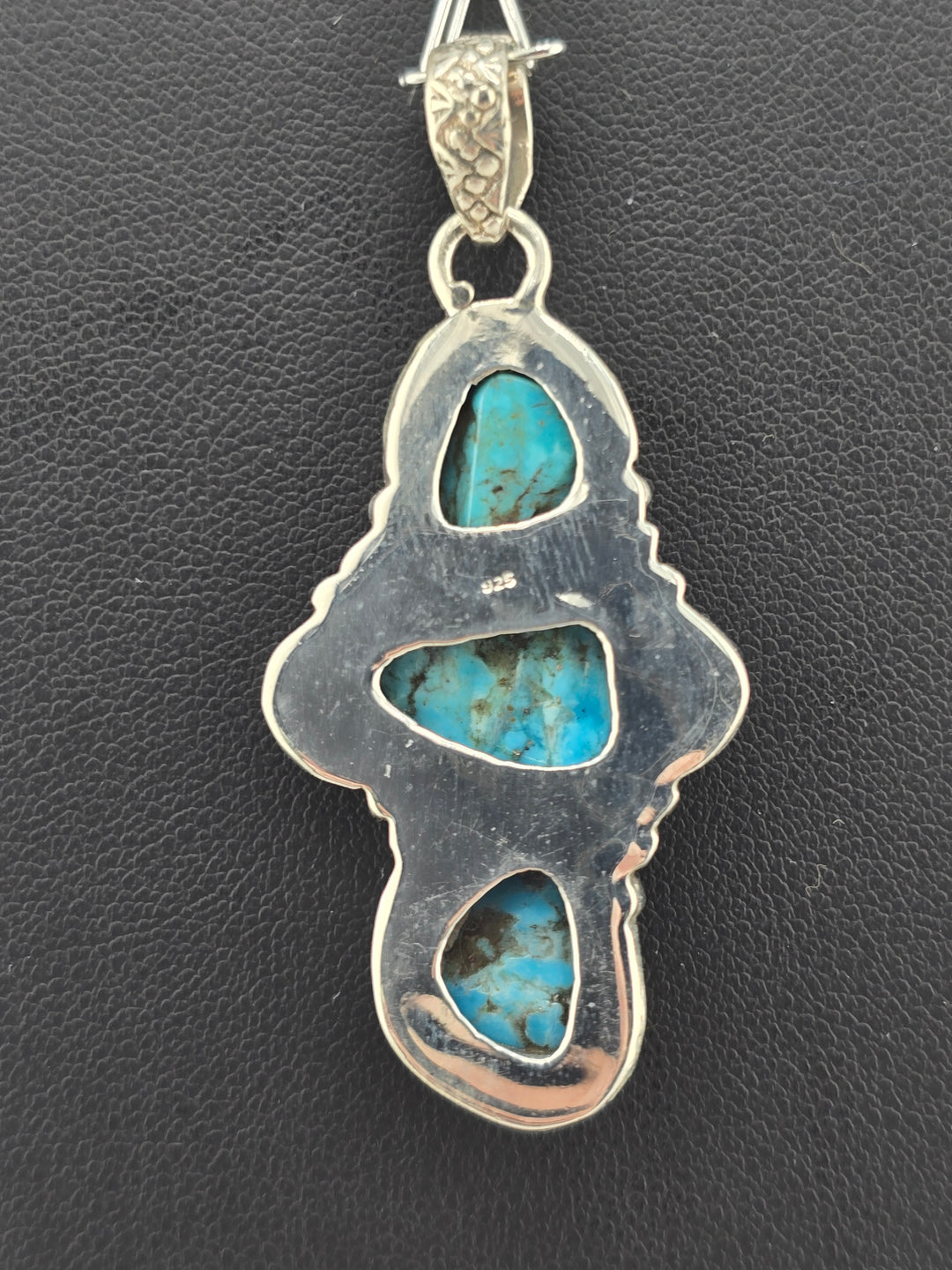 Raw Kingman Turquoise triple stone 925 sterling silver pendant w/ 18" 3mm paperclip Chain