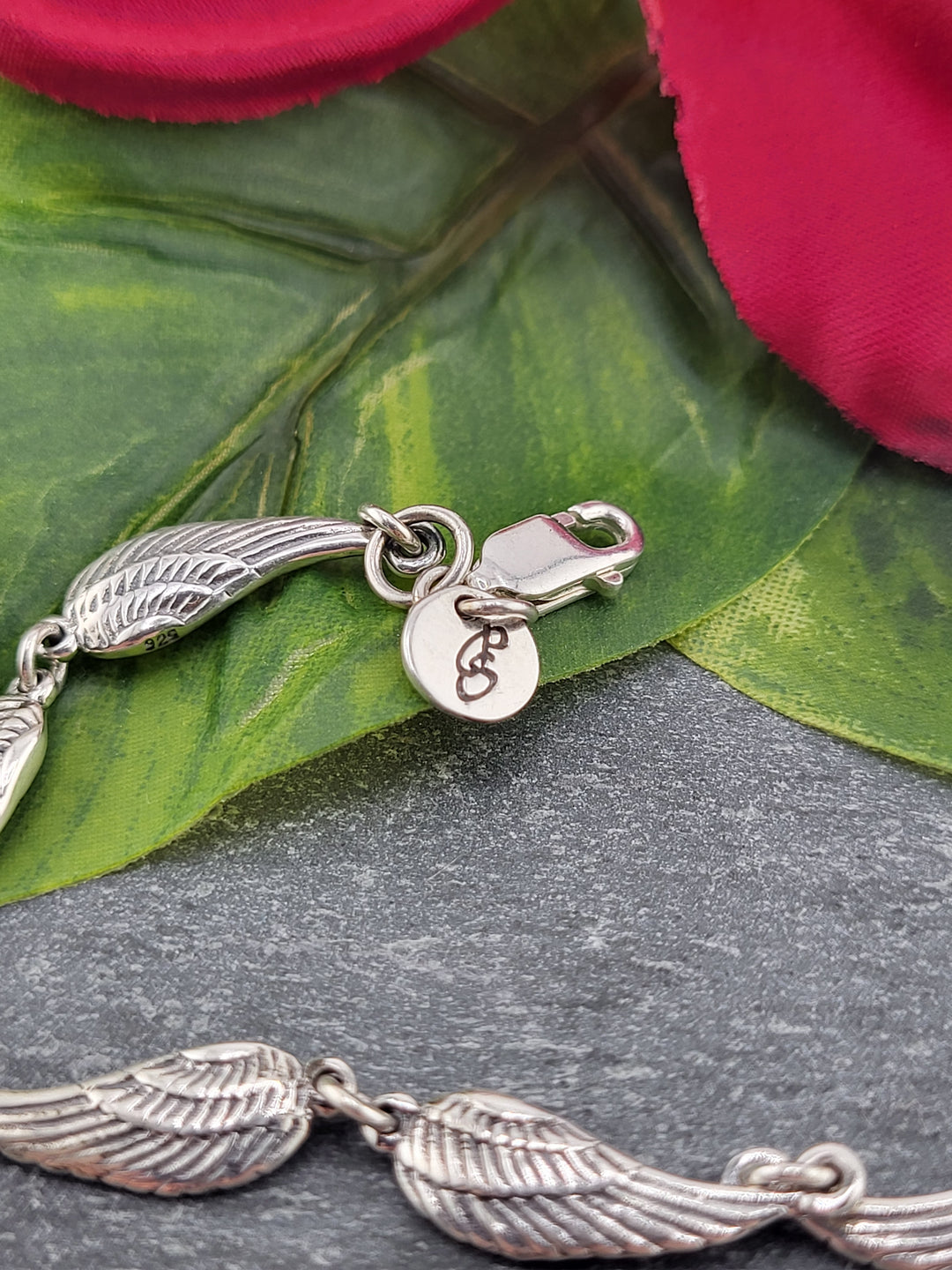 Silver Angel Wing 8" Bracelet - Designer Stamped - Peter Stone