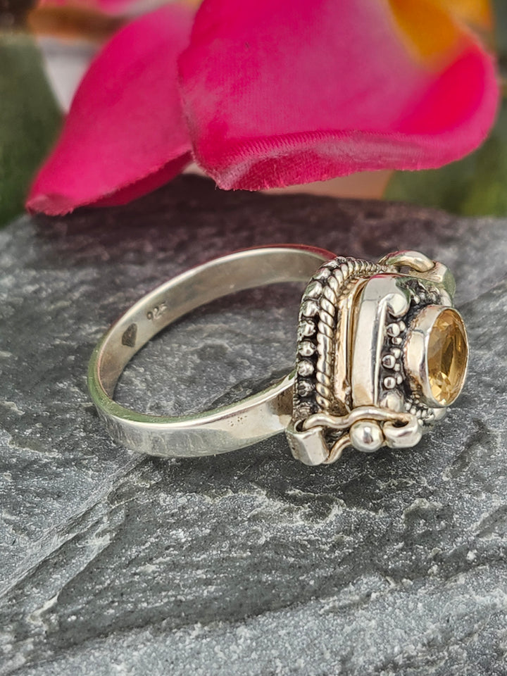 Citrine and 925 Sterling Silver Locket Ring - Size 10